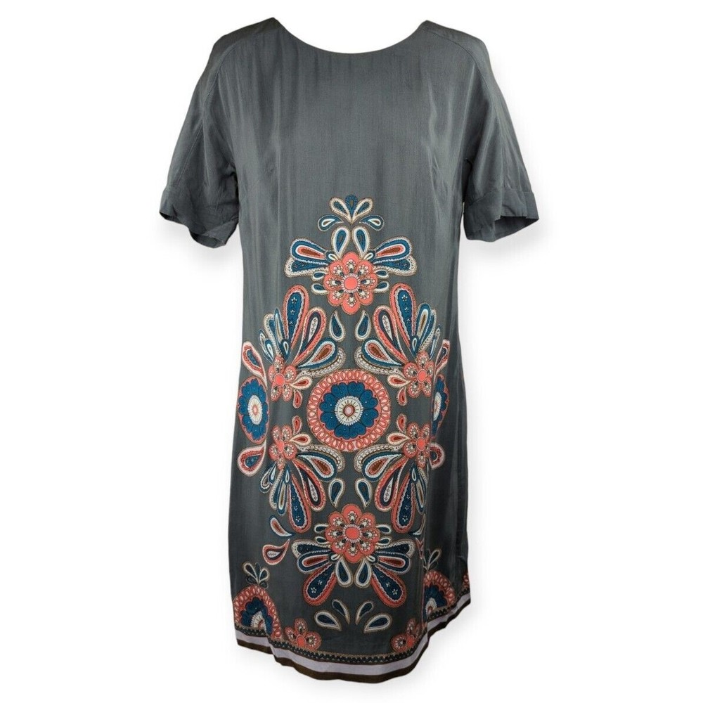 Boden Limited Edition Paisley Shift Dress Gray Short Slv Soft Bohemian Boho S 4